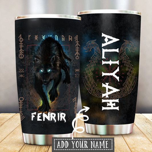 Viking Wolf Black Personalized 20 Oz Tumbler For Hot Cold Drinks And Travel