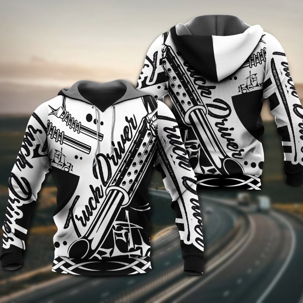 Truck Driver Black And White Art – 3D Hoodie
