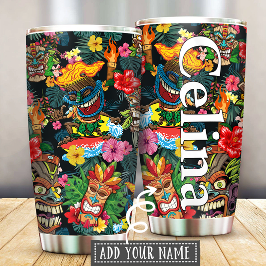 Tiki Holiday Tropical Personalized 20 Oz Tumbler For Hot Cold Drinks And Travel
