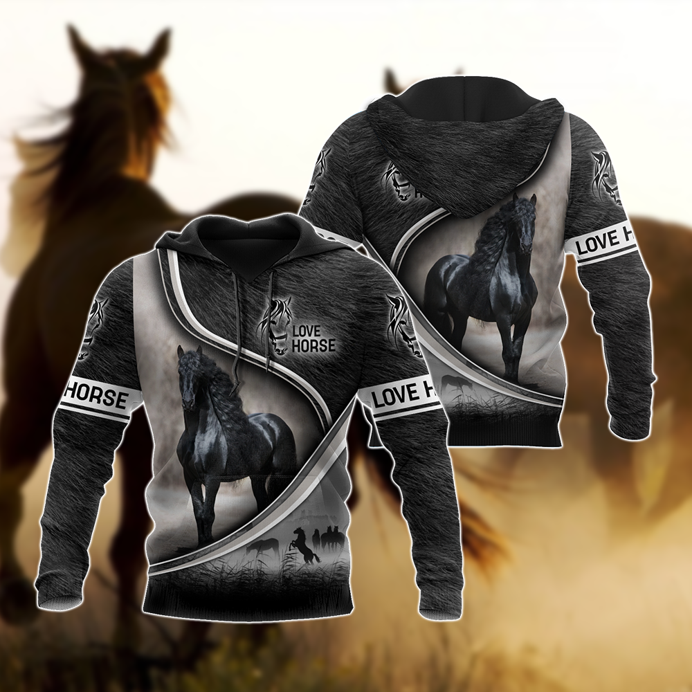 Friesian Horse Black Elegant Style - 3D Hoodie