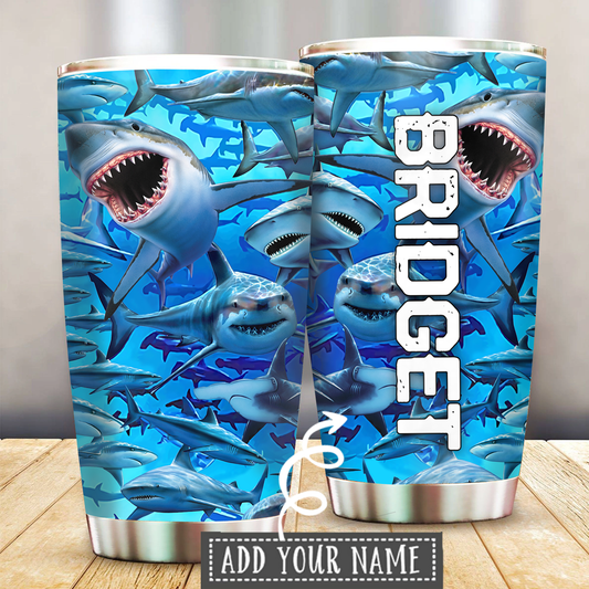 Shark Loves Ocean Personalized 20 Oz Tumbler For Hot Cold Drinks And Travel