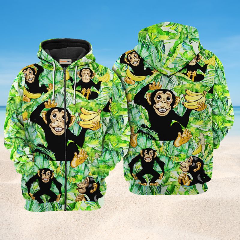 Monkey Loves Banana Art – 3D Hoodie