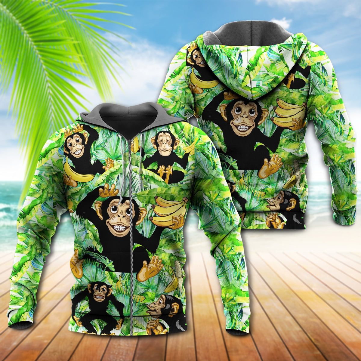 Monkey Banana Green Leaf Fun - 3D Hoodie