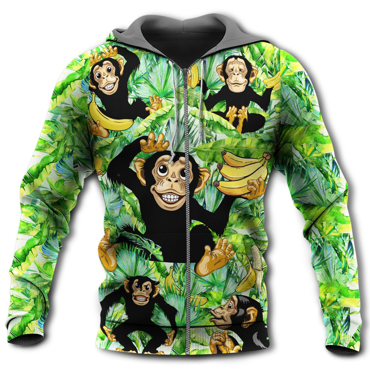 Monkey Banana Green Leaf Fun - 3D Hoodie