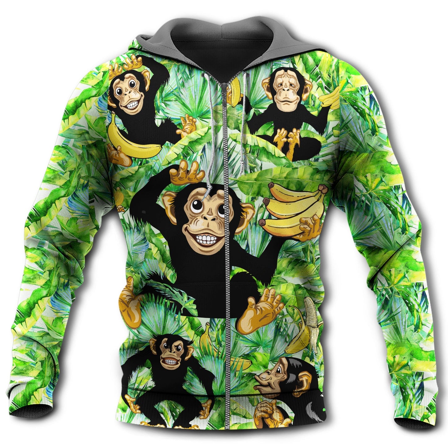 Monkey Banana Green Leaf Fun - 3D Hoodie