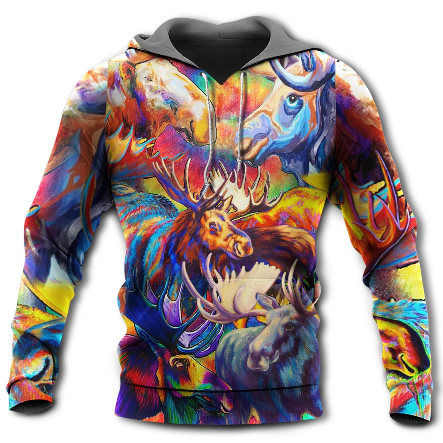 Moose Wildlife Colorful Painting Style - 3D Hoodie