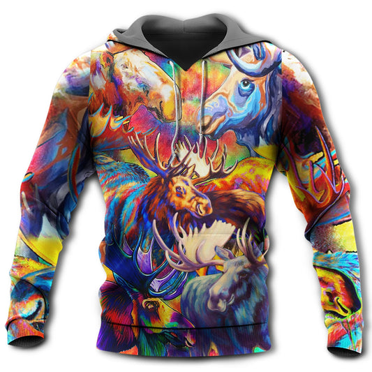 Moose Wildlife Colorful Painting Style - 3D Hoodie