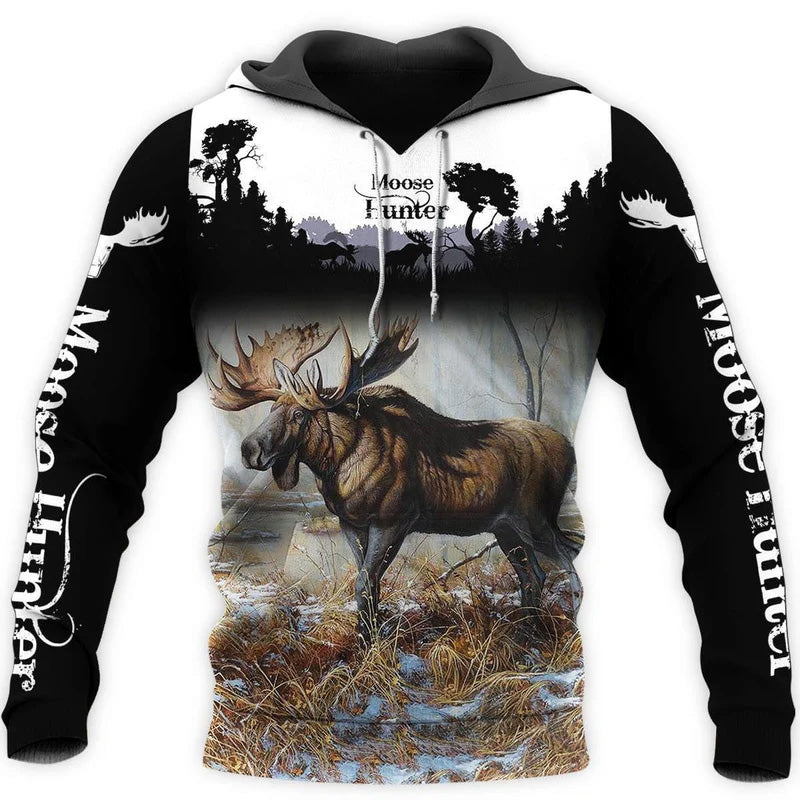 Moose Hunting I Love Hunting Quote – 3D Hoodie