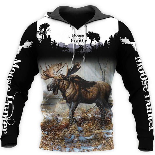 Moose Hunting I Love Hunting Quote – 3D Hoodie
