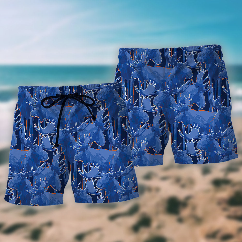 Blue Moose Minimal Color Art - Beach Short
