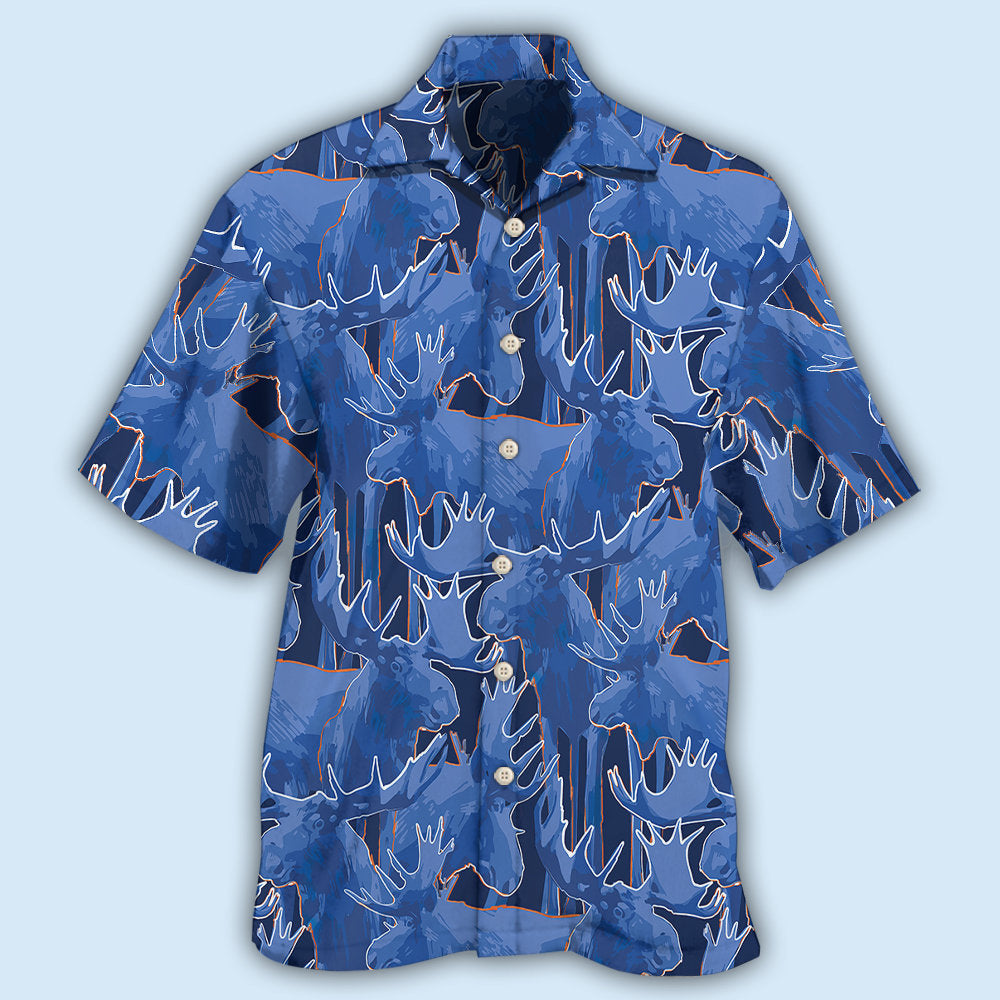 Blue Moose Artistic Wildlife Design – Hawaiian Shirt