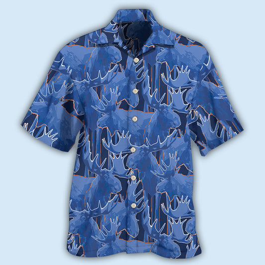 Blue Moose Artistic Wildlife Design – Hawaiian Shirt