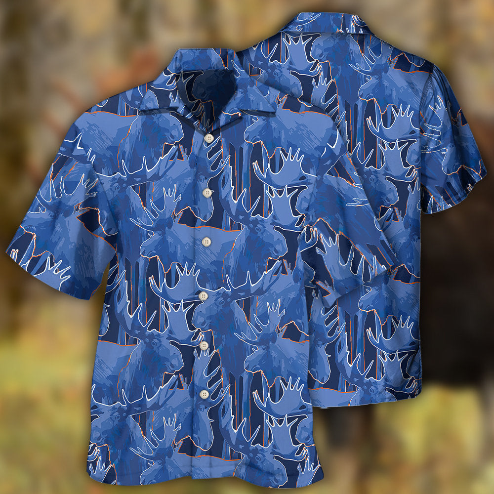 Blue Moose Artistic Wildlife Design – Hawaiian Shirt