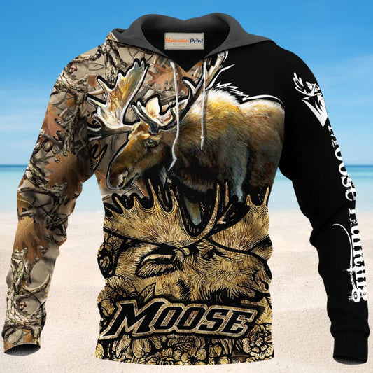 Moose Hunting Legend Style - 3D Hoodie