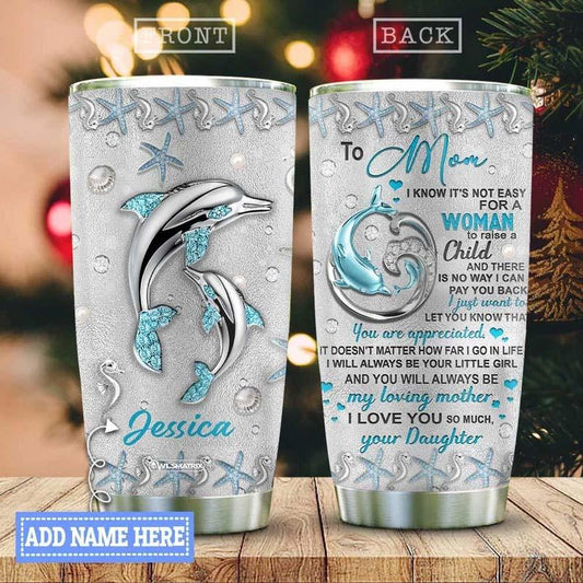Dolphin Mother And Daughter Personalized 20 Oz Tumbler For Hot Cold Drinks And Travel