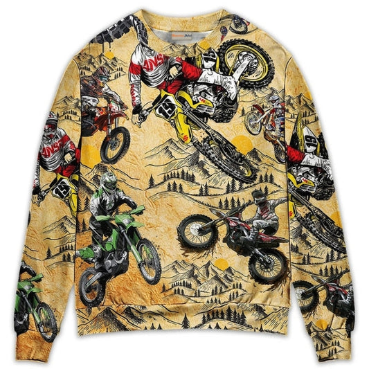 Motocross Biker Vintage Art Style – Sweater - Ugly Christmas Sweater