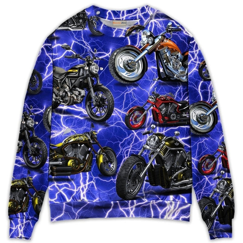 Motorcycle Lightning Blue Cool Style – Sweater - Ugly Christmas Sweater