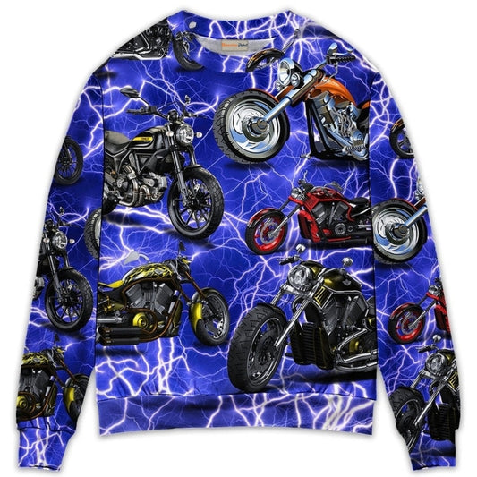 Motorcycle Lightning Blue Cool Style – Sweater - Ugly Christmas Sweater