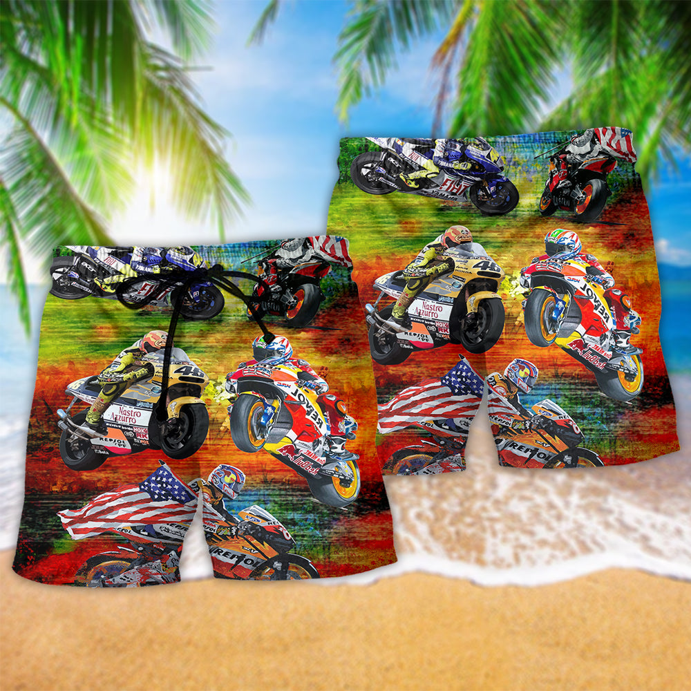 Motorcycle Racing Colorful Motion Art – Beach Short