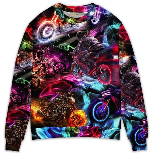 Motorcycle Racing Neon Light Colorful – Sweater - Ugly Christmas Sweater