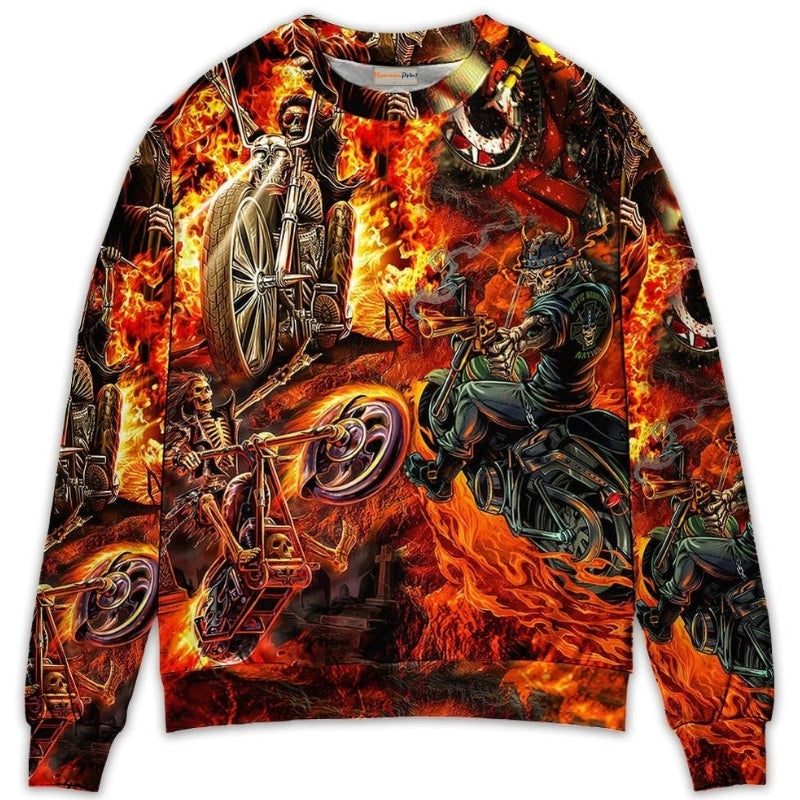 Motorcycle Skull Fire Art Style – Sweater - Ugly Christmas Sweater