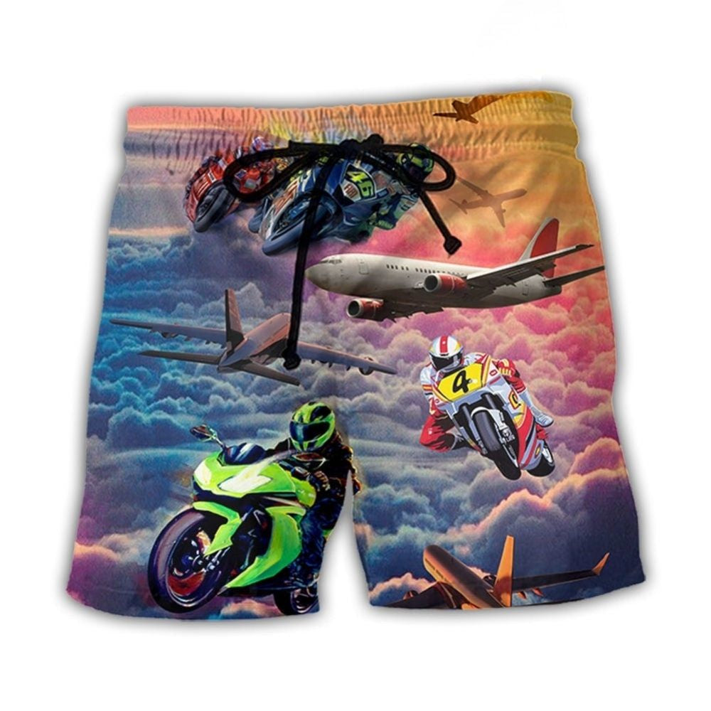 Motorcycle And Airplane Dream Sky - Beach Short