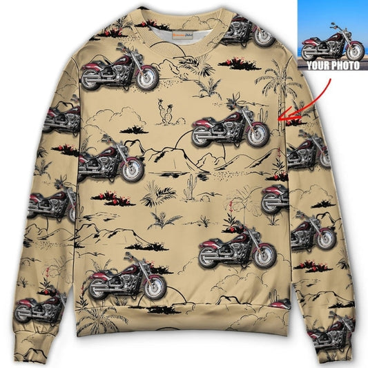 Motorcycle Desert Cactus Mountain Art – Sweater - Ugly Christmas Sweater