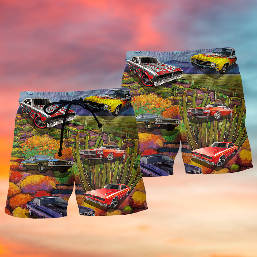 Muscle Car Scenic Landscape Art – Beach Short