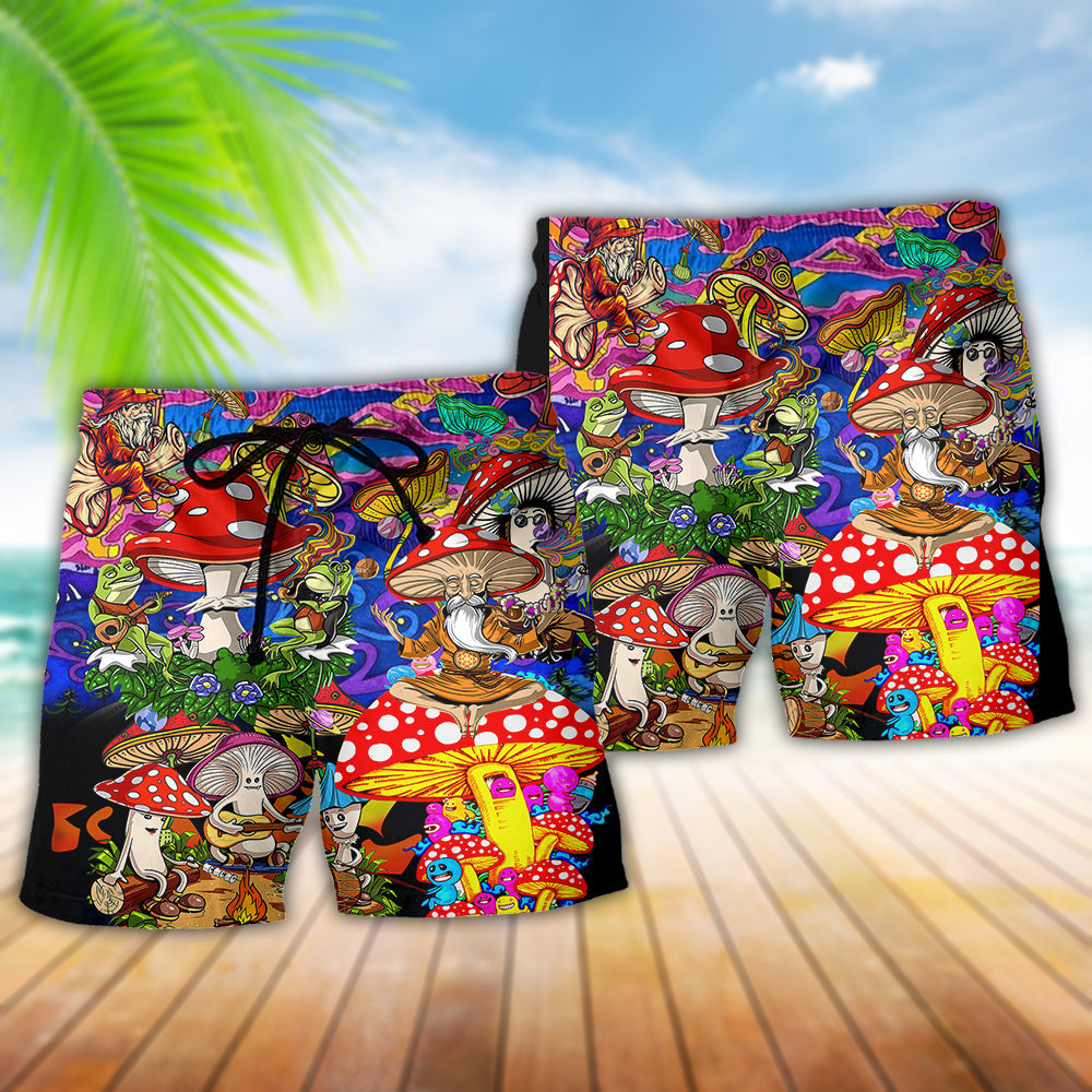 Mushroom Happy Together Hippie Colorful - Beach Short - Owls Matrix LTD