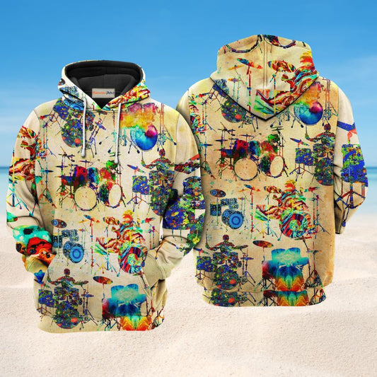 Music Colorful Vintage Drum Art – 3D Hoodie