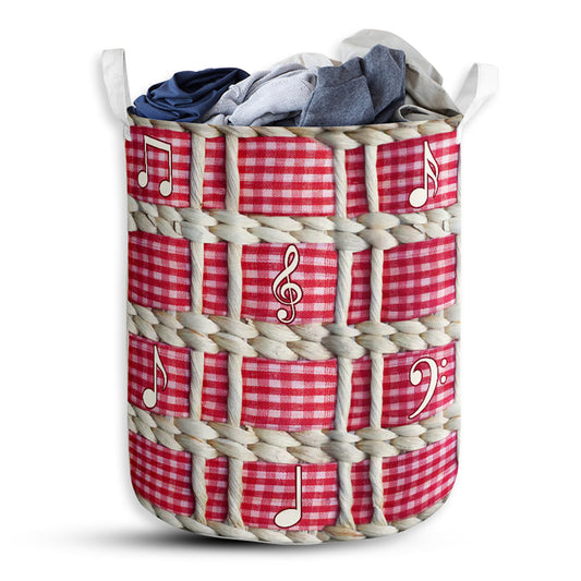Music Embroidery Rattan Pink - Laundry Basket - Owls Matrix LTD