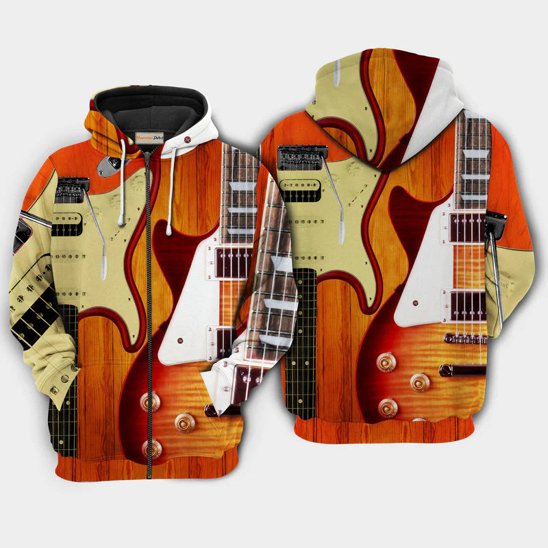 Music Guitar Is My Soul Vintage Art – 3D Hoodie