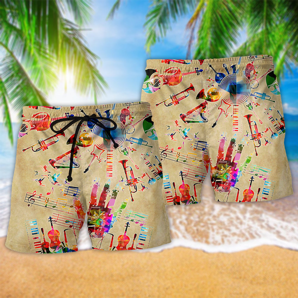 Vintage Music Instrument Art - Beach Short