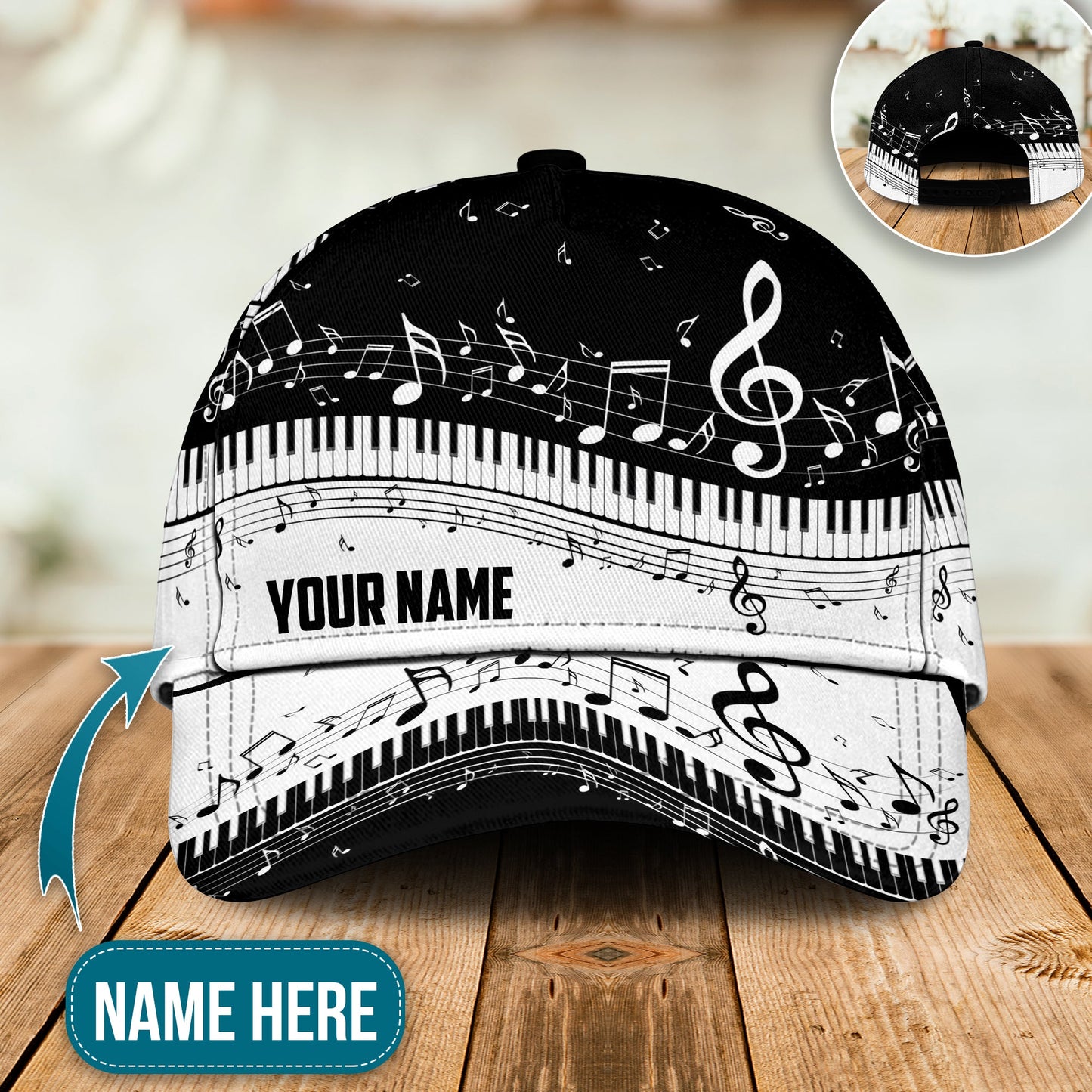 Music Piano Black And White Style Personalized – Classic Cap