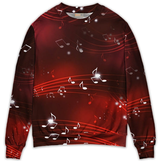 Music Notes Blurry Lights Dark Red – Sweater - Ugly Christmas Sweater