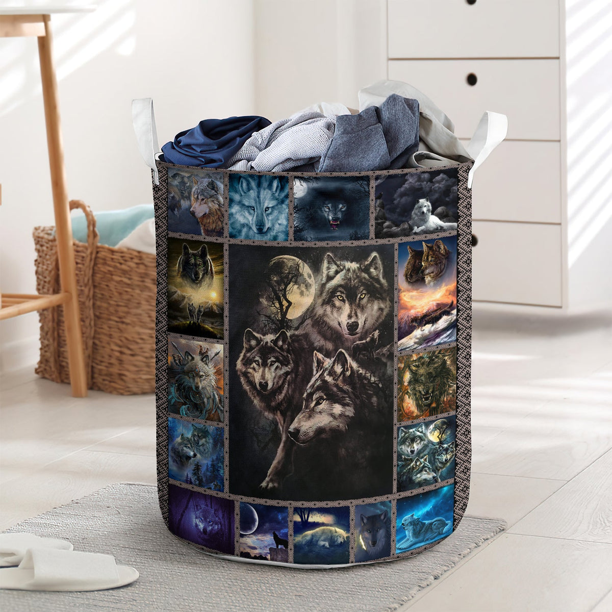 Mystical wolf play dark - Laundry basket - LAUB04LIN280222-Owls Matrix