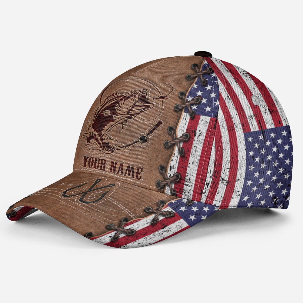 Custom Fishing Leather Pattern American Classic Cap Personalized Name-Owls Matrix
