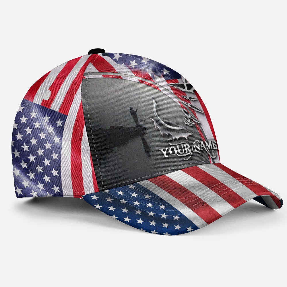 Custom Fishing Hook American Flag Personalized Name – Classic Cap
