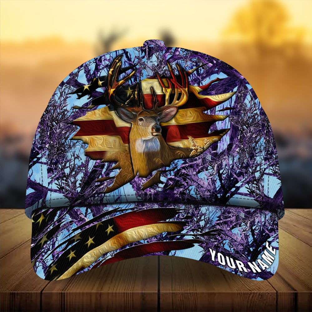 Premium Cracked Flag Deer Hunting Personalized – Classic Cap