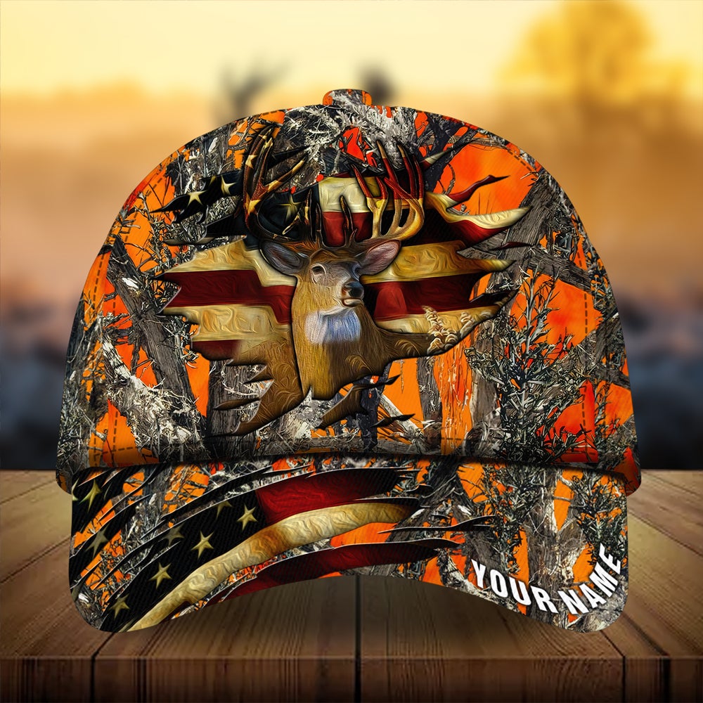 Premium Cracked Flag Deer Hunting Personalized – Classic Cap