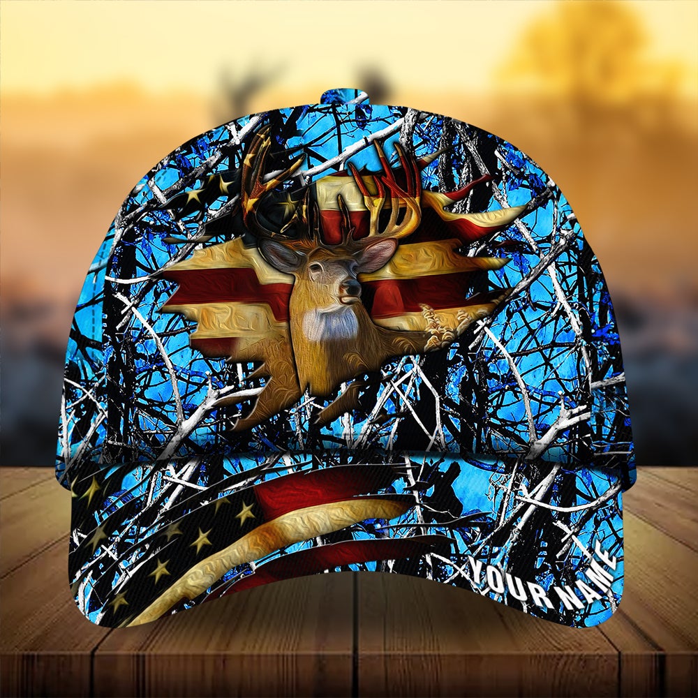 Premium Cracked Flag Deer Hunting Personalized – Classic Cap