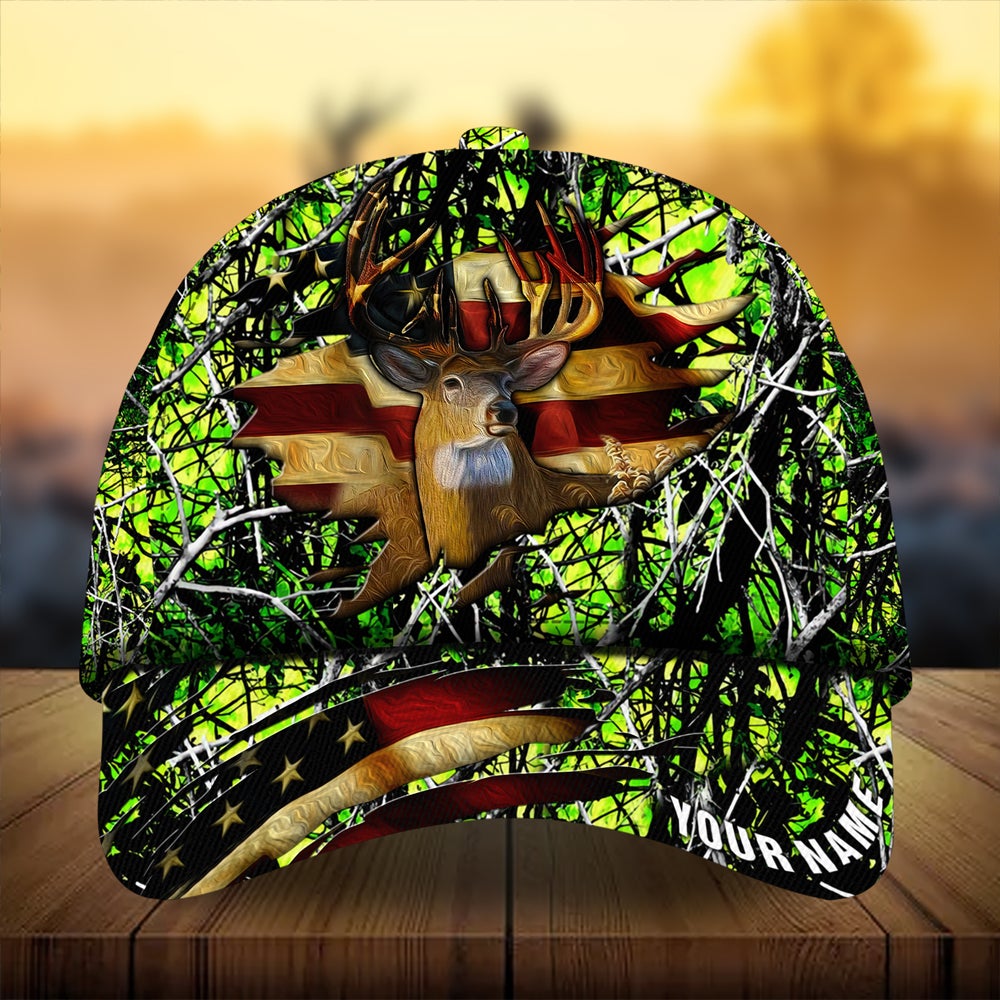 Premium Cracked Flag Deer Hunting Personalized – Classic Cap