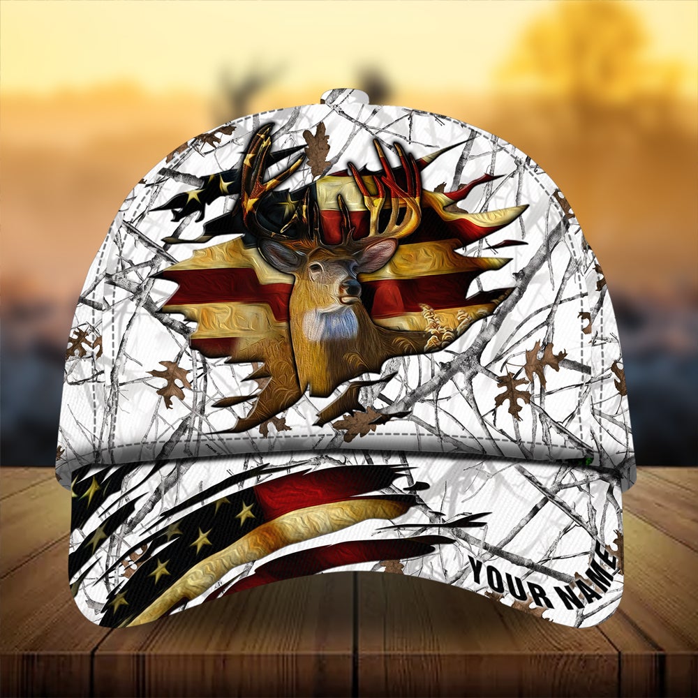 Premium Cracked Flag Deer Hunting Personalized – Classic Cap