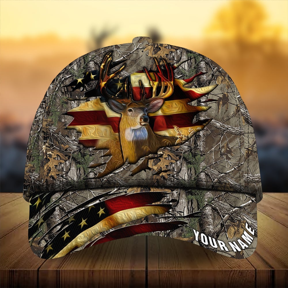 Premium Cracked Flag Deer Hunting Personalized – Classic Cap