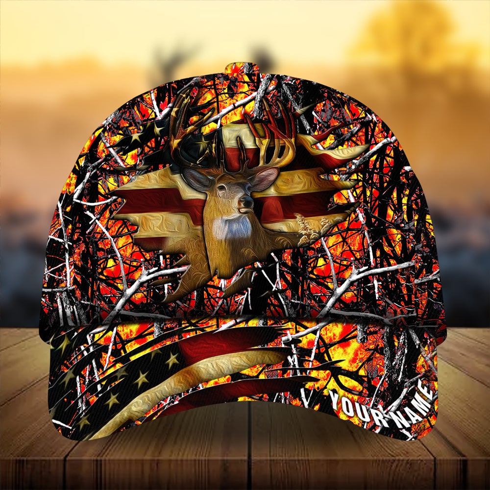 Premium Cracked Flag Deer Hunting Personalized – Classic Cap
