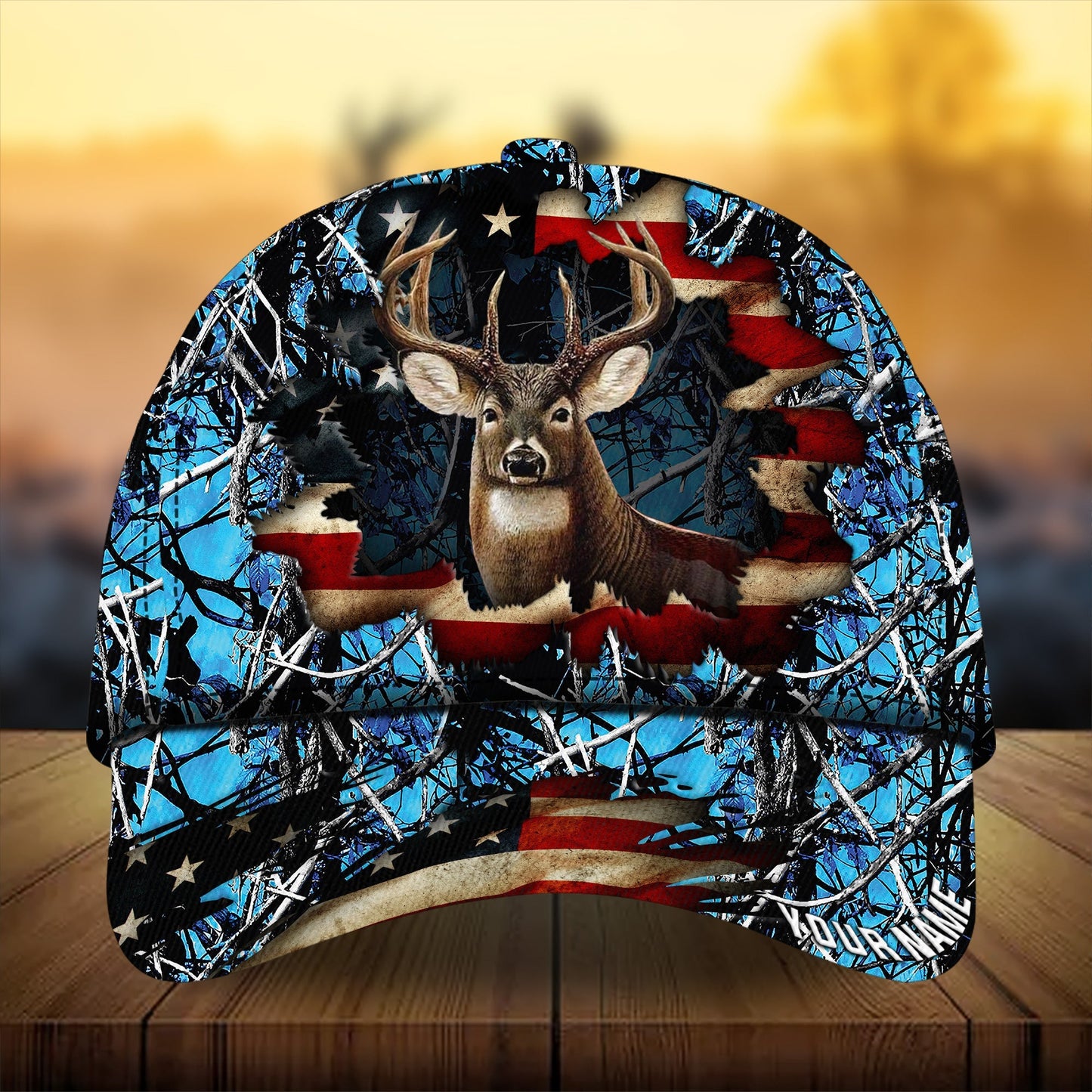 Premium Dark Old Flag Deer Hunting Personalized – Classic Cap