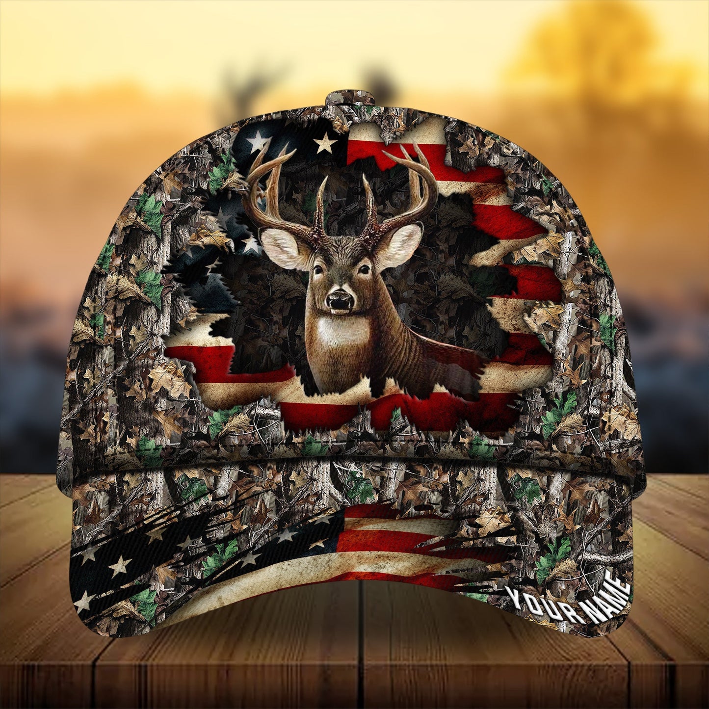 Premium Dark Old Flag Deer Hunting Personalized – Classic Cap