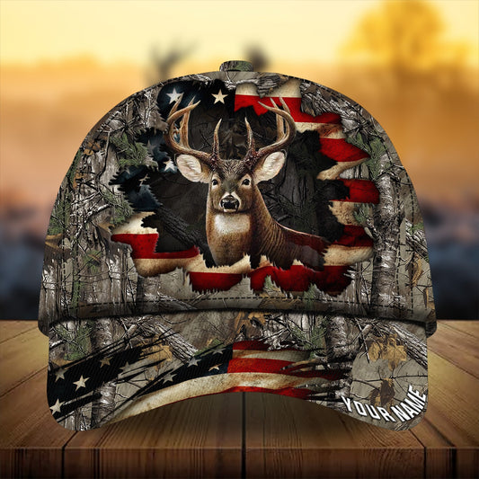 Premium Dark Old Flag Deer Hunting Personalized – Classic Cap