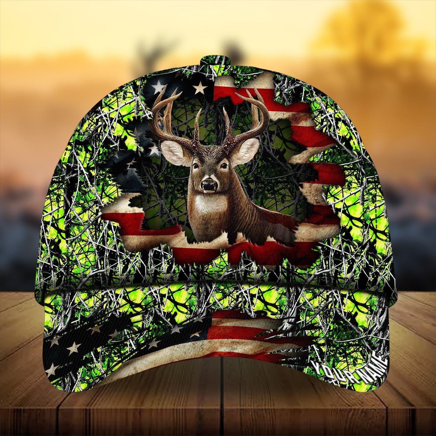 Premium Dark Old Flag Deer Hunting Personalized – Classic Cap