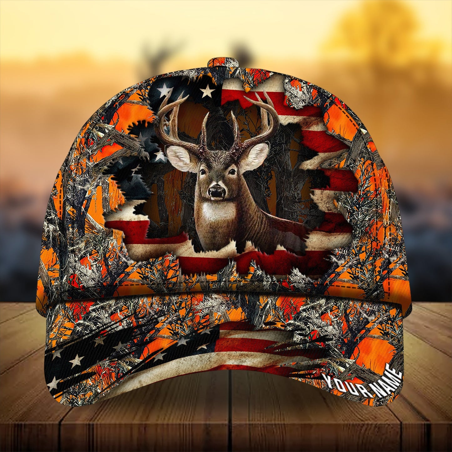 Premium Dark Old Flag Deer Hunting Personalized – Classic Cap